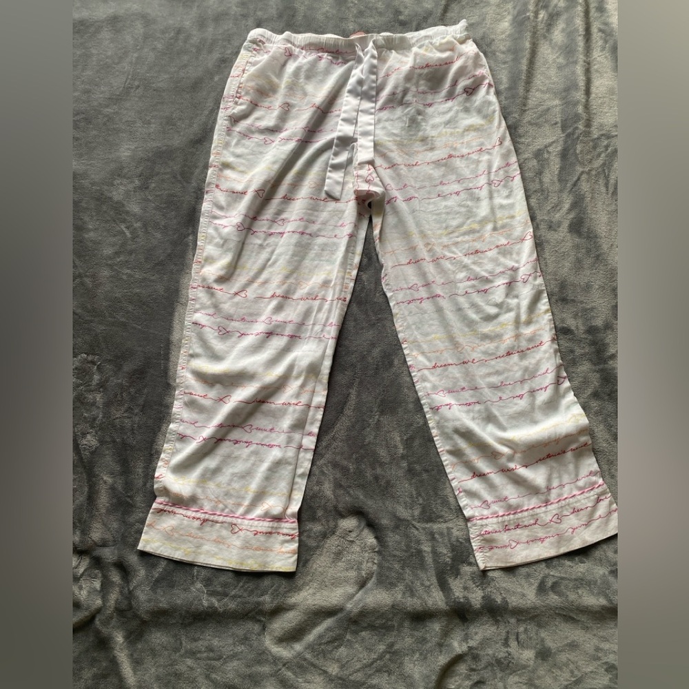 Victoria's Secret White Pajama Pants with Pink and Red Accents XL